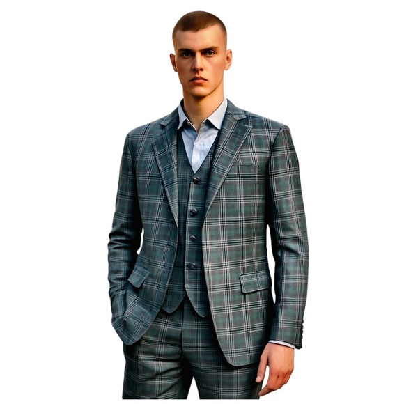 Tom James Royal Classic Men’s Three-Piece Suit. Green, Blue. 44R Altered - Picture 2 of 14